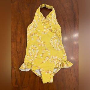 Garnet Hill Kids Yellow Floral Ruffle Swimsuit size 02